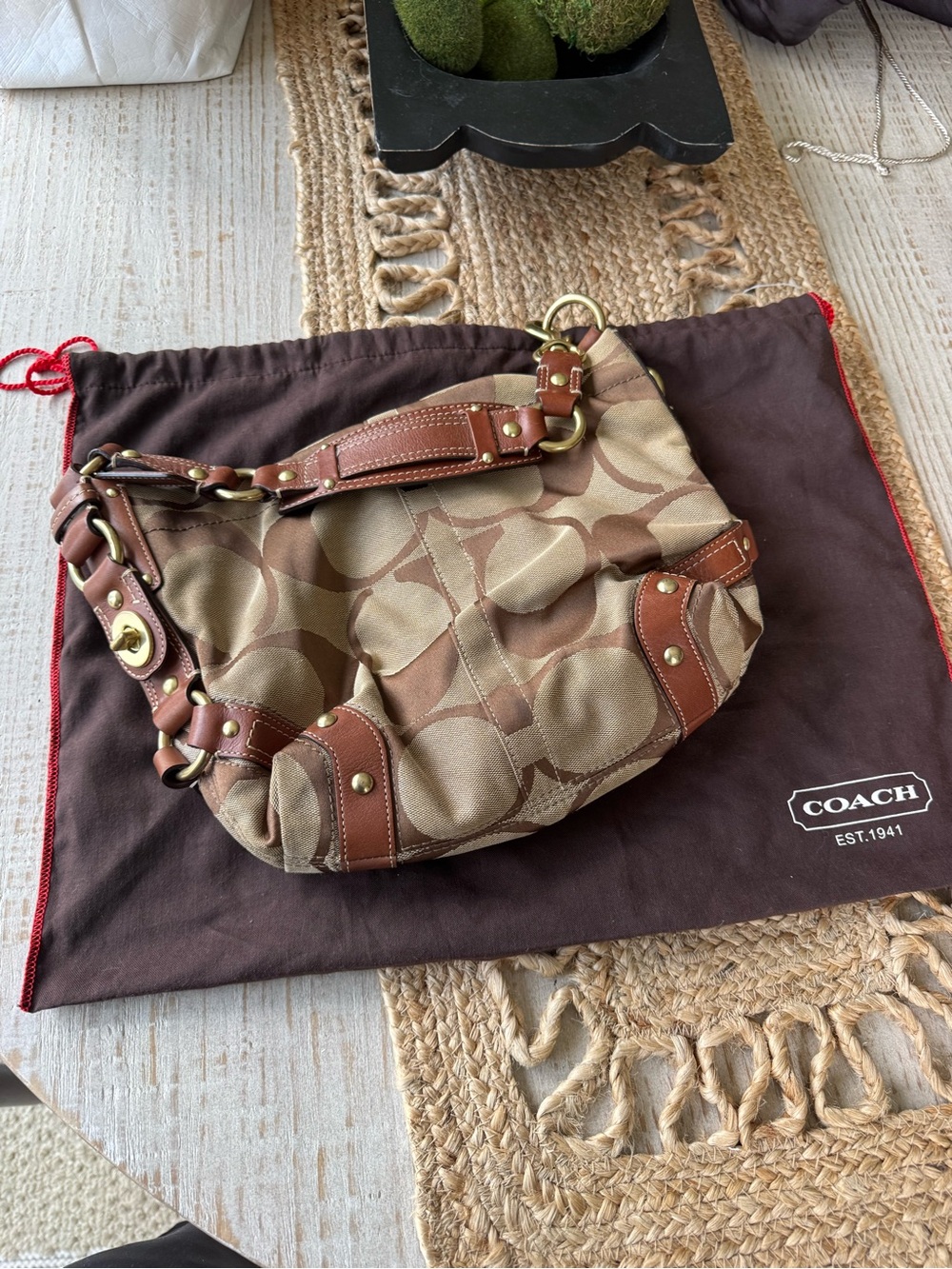 Coach Tan and Brown Signature Canvas Shoulder Bag - Picture 7 of 10